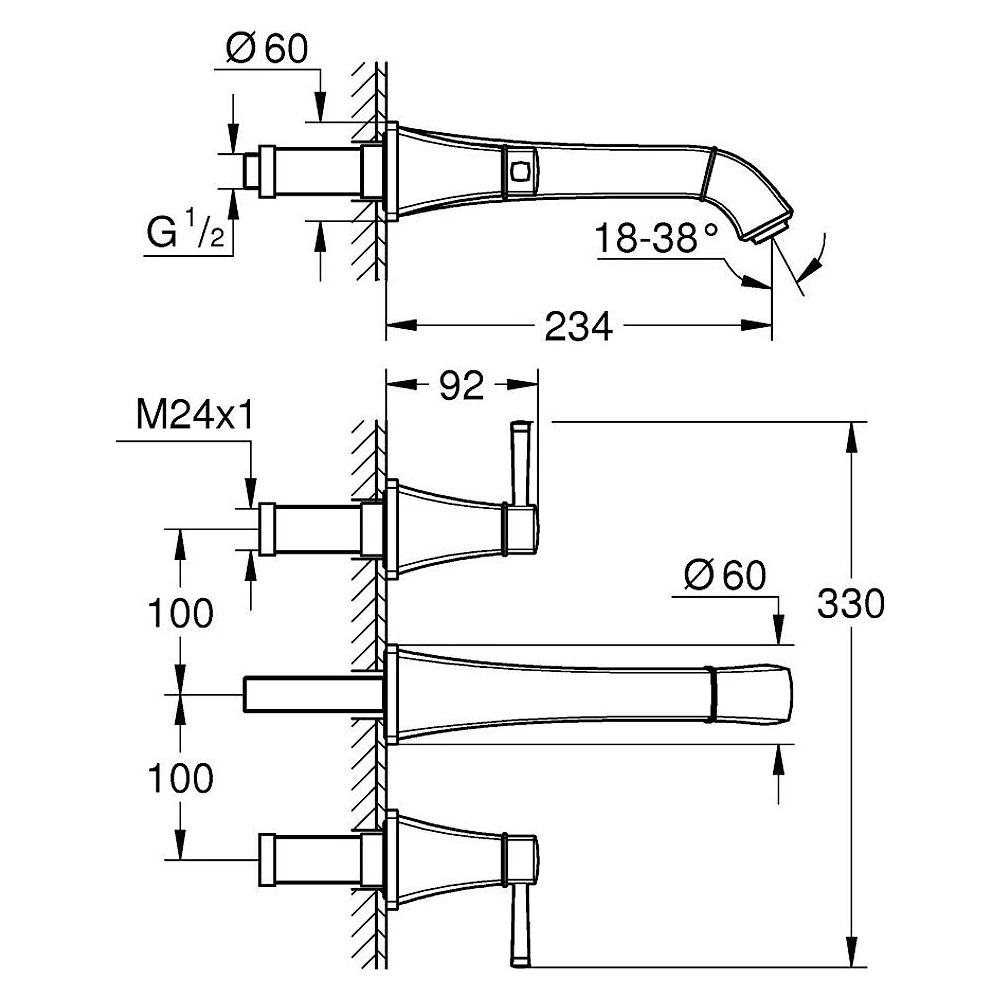 Grohe Grandera Krom 3 Delikli L Lavabo Bataryası 2
