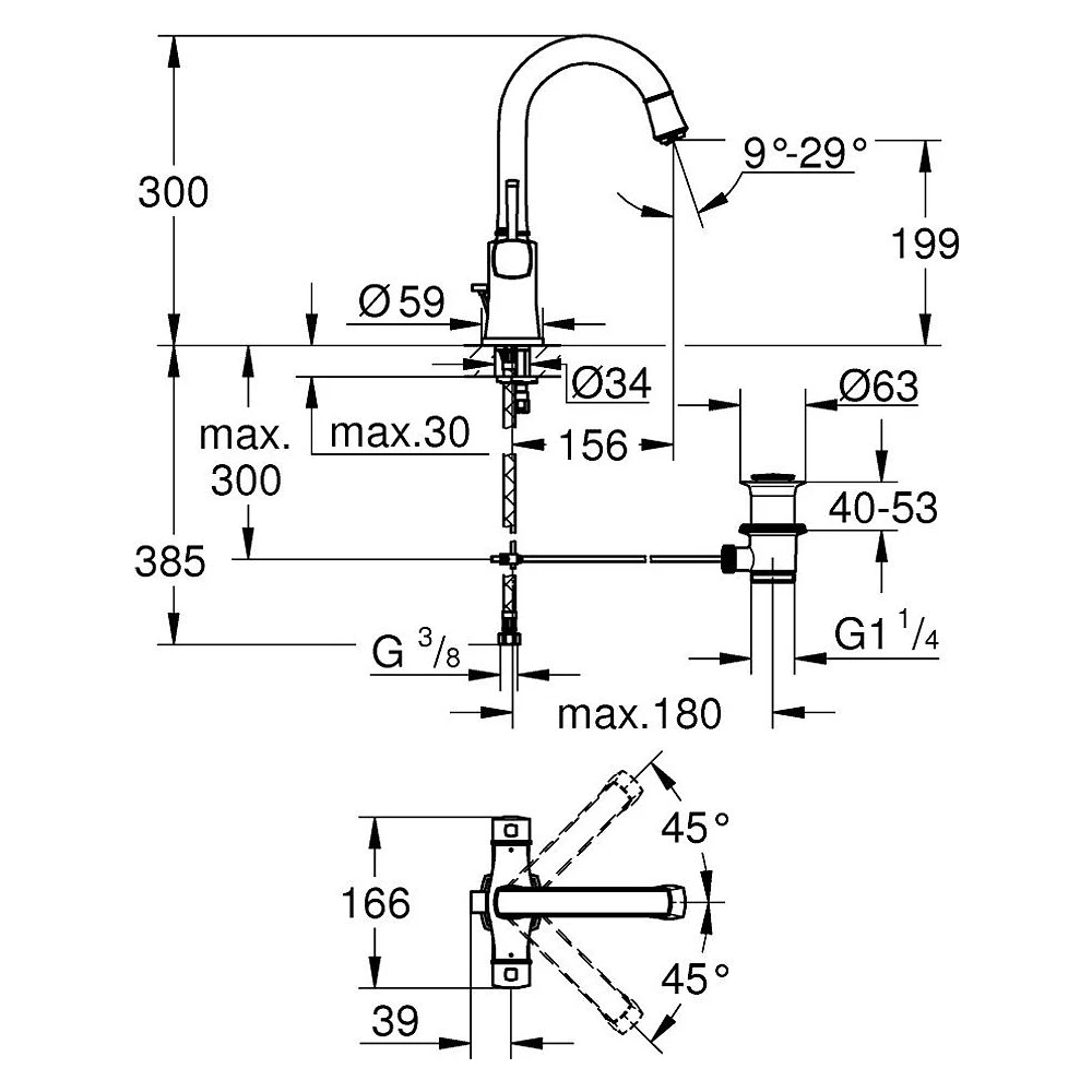 Grohe Grandera Krom Duvardan L Lavabo Bataryası 2