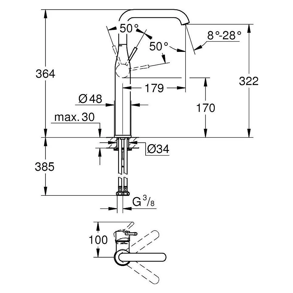 Grohe Essence New Siyah XL Lavabo Bataryası 2