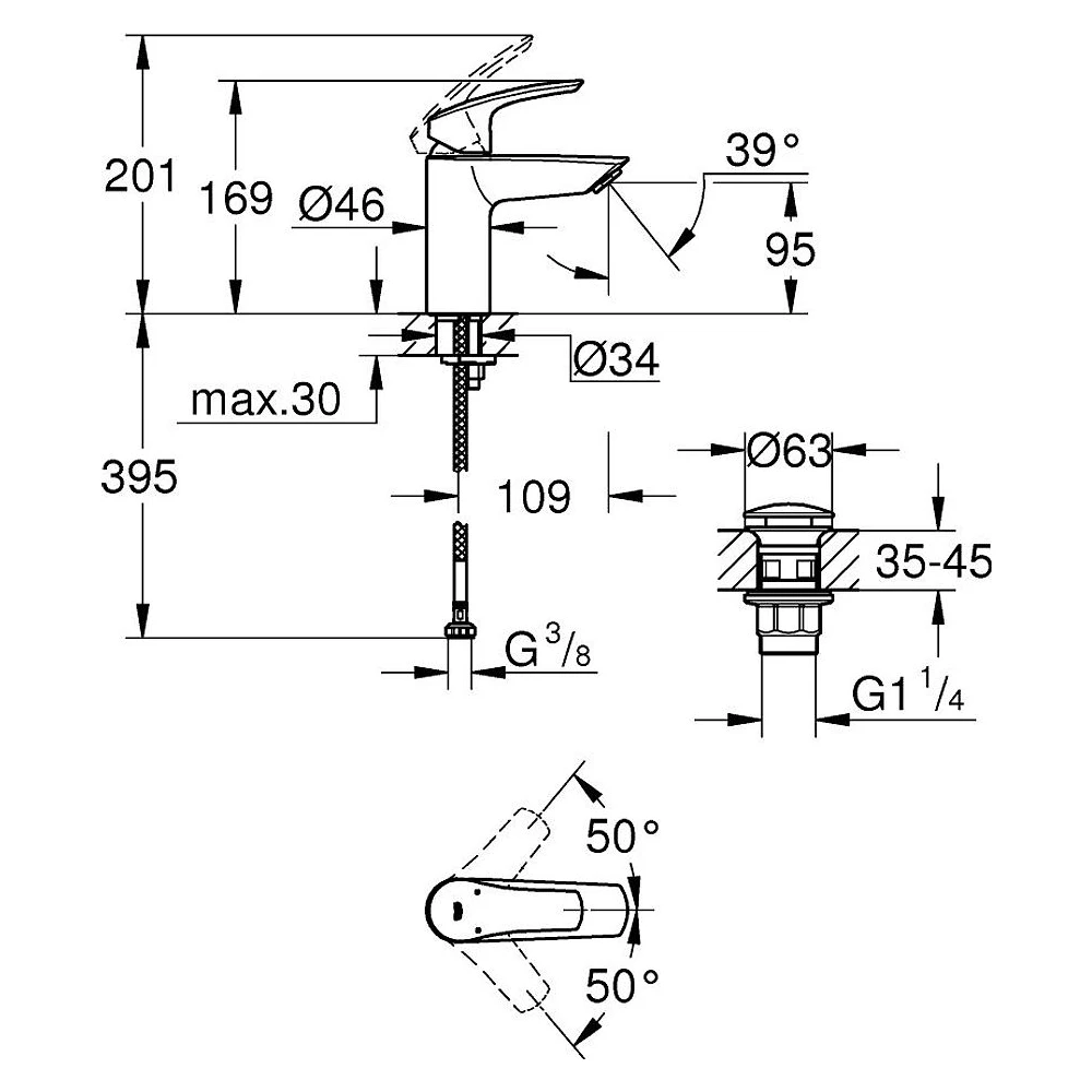 Grohe Eurosmart 2021 Siyah S Lavabo Bataryası 2