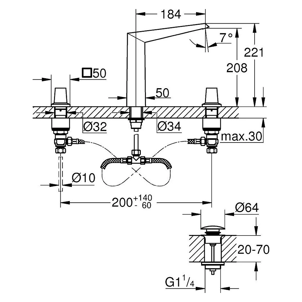 Grohe Allure Brilliant 3 Delikli Lavabo Bataryası 2