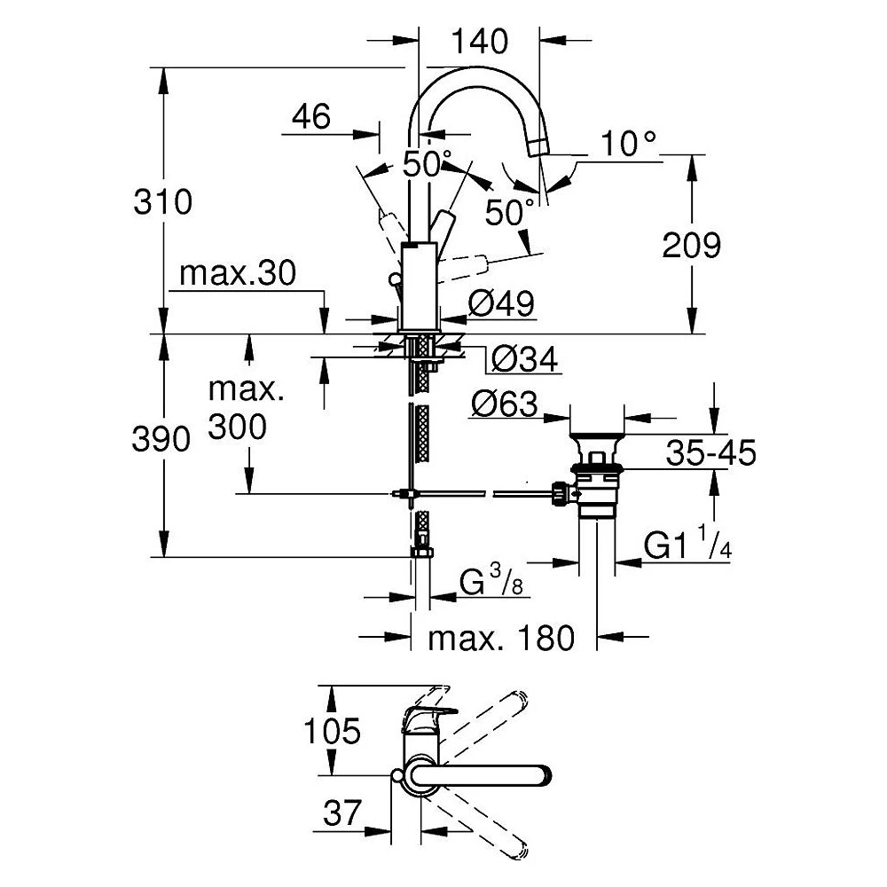 Grohe BauFlow Krom L Lavabo Bataryası 2