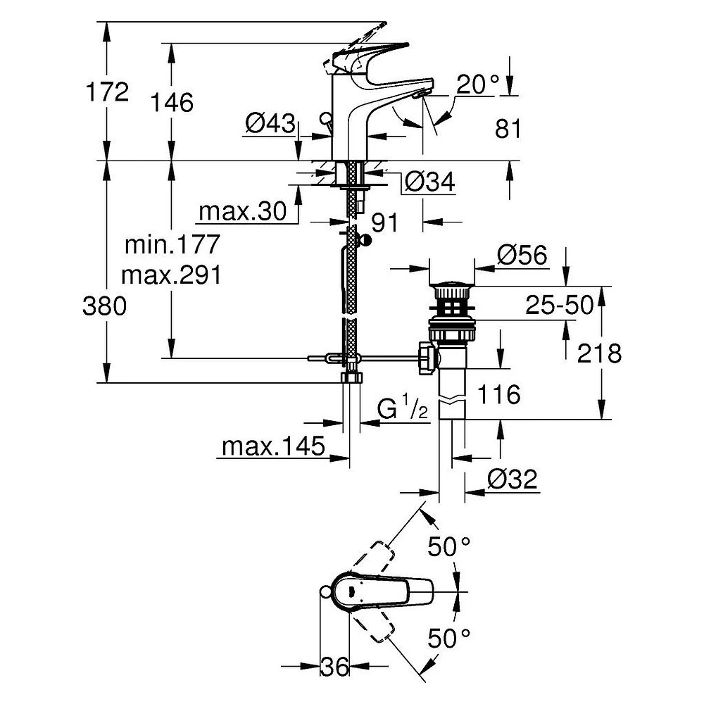 Grohe BauFlow Krom Lavabo Bataryası 2