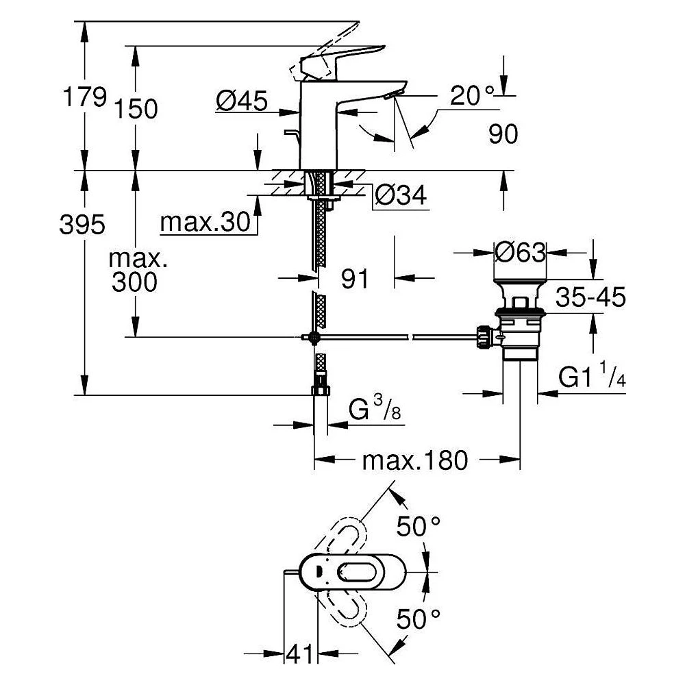 Grohe BauLoop Krom S Lavabo Bataryası 2