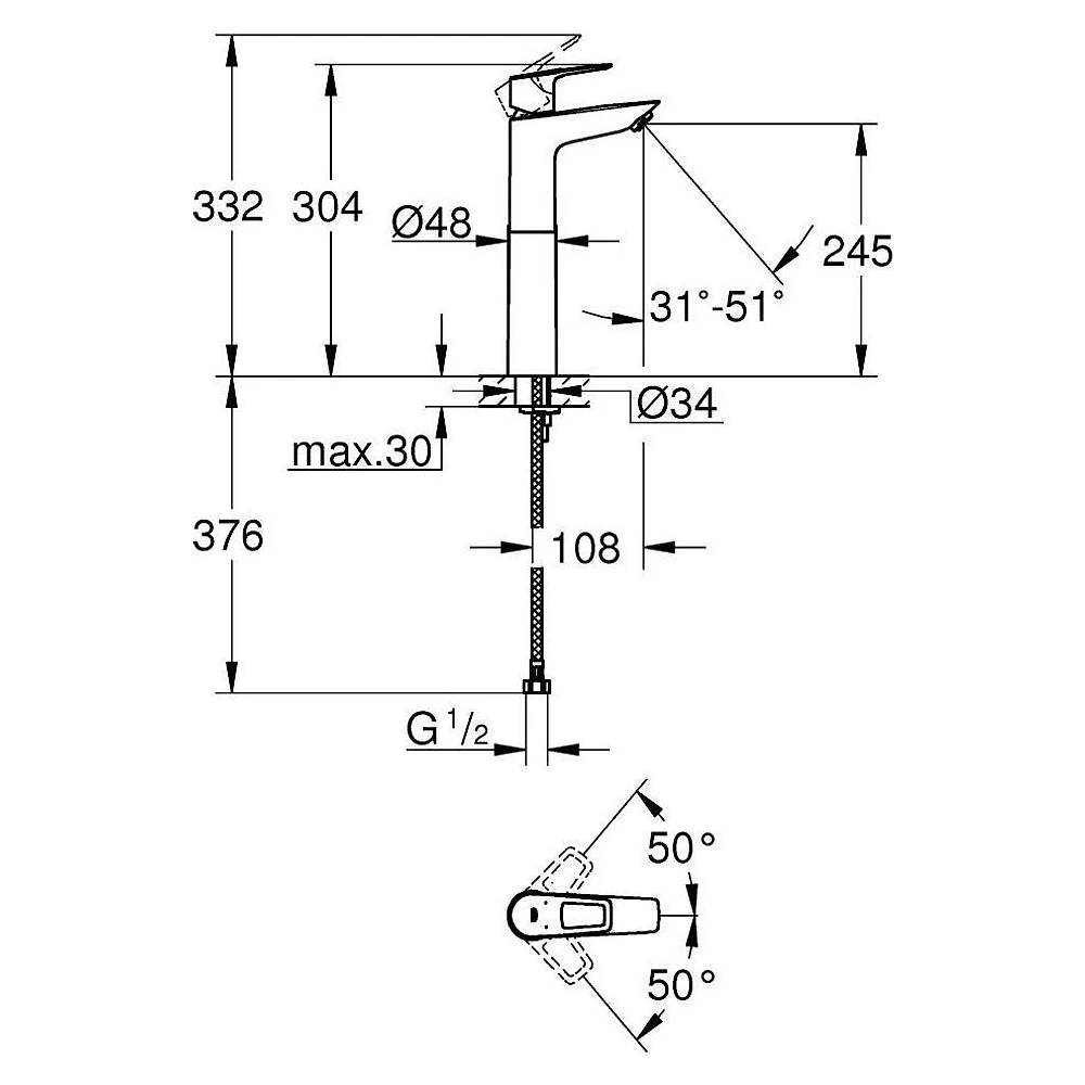 Grohe BauLoop 2020 Krom Lavabo Bataryası 2