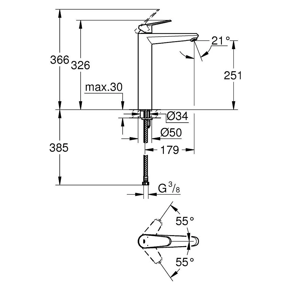 Grohe Eurodisc Cosmopolitan Krom XL Lavabo Bataryası 2