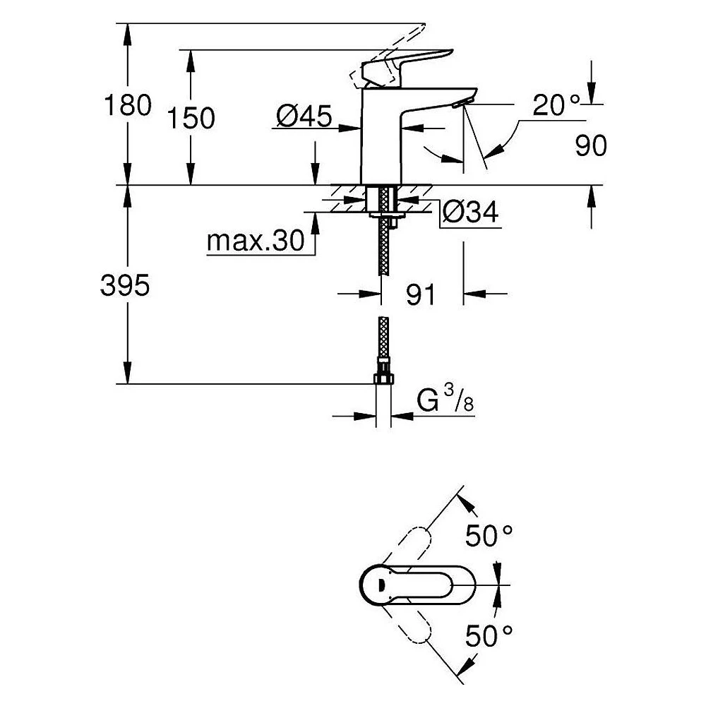 Grohe BauEdge Krom Süzgeçsiz S Lavabo Bataryası 2
