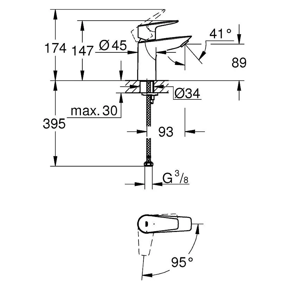 Grohe BauEdge 2020 Krom Süzgeçsiz S Lavabo Bataryası 2