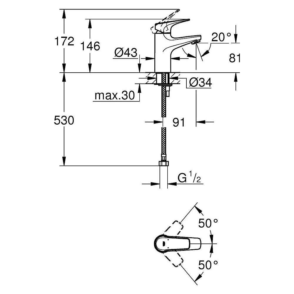Grohe BauFlow Krom Süzgeçsiz Lavabo Bataryası 2
