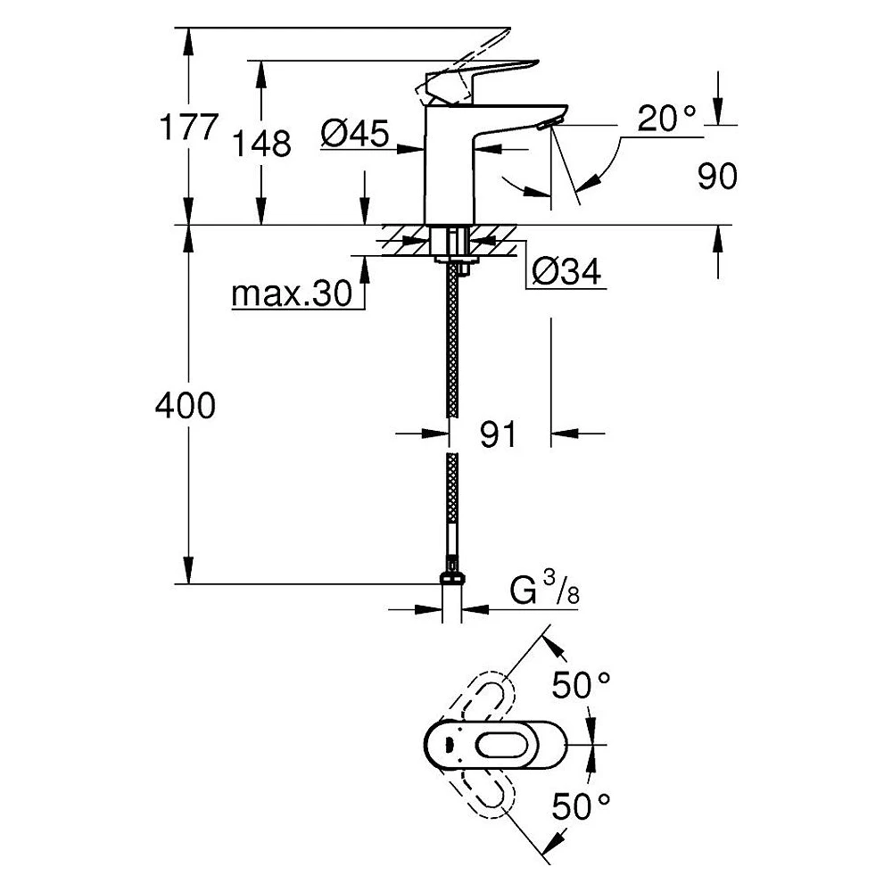 Grohe BauLoop Krom Süzgeçsiz S Lavabo Bataryası 2