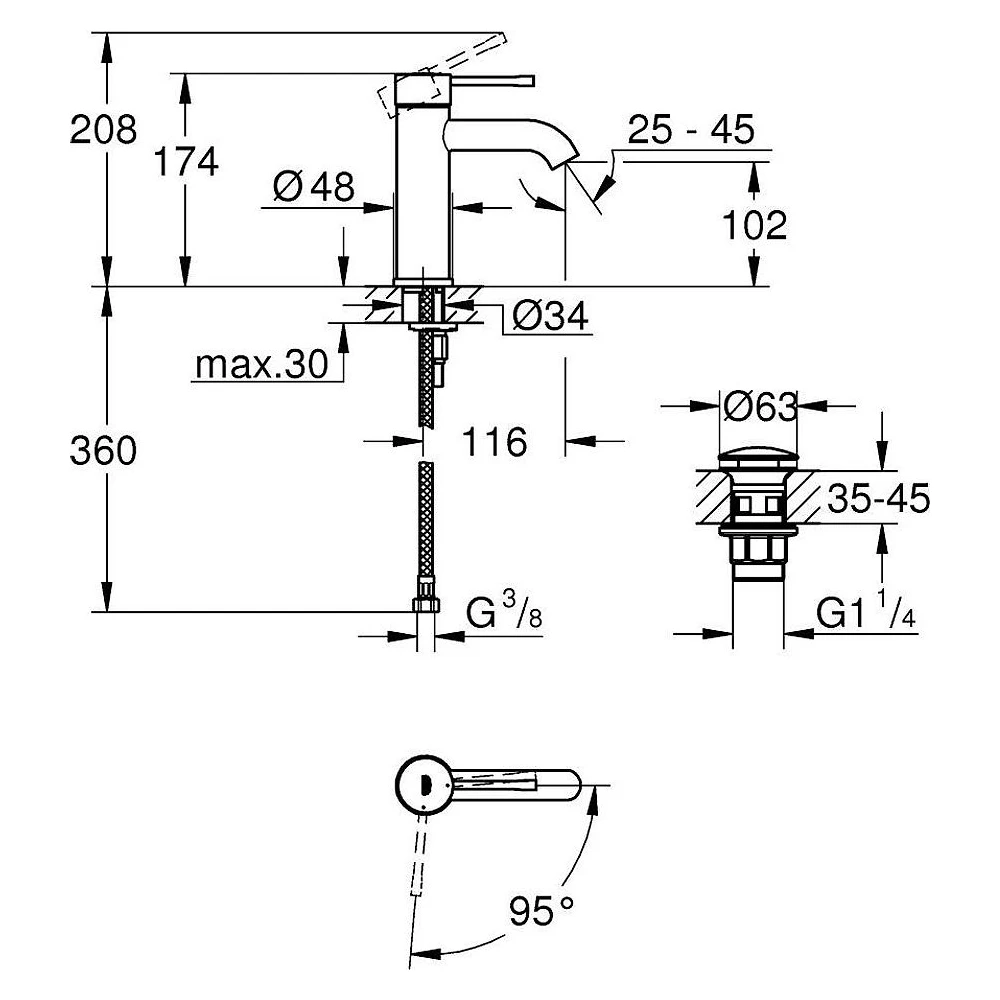 Grohe Essence New Siyah Bas-Aç Süzgeç S Lavabo Bataryası 2