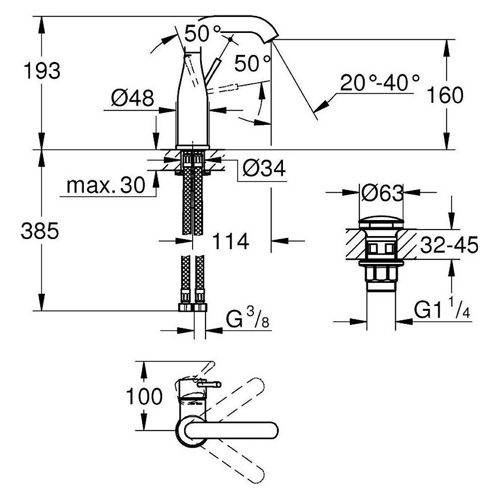 Grohe Essence New Krom Bas-Aç Süzgeç M Lavabo Bataryası 2
