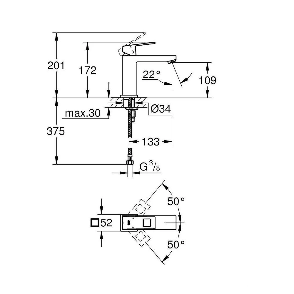 Grohe Eurocube Krom Süzgeçsiz M Lavabo Bataryası 2