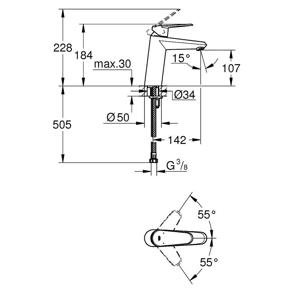 Grohe Eurodisc Cosmopolitan Krom Süzgeçsiz M Lavabo Bataryası 2