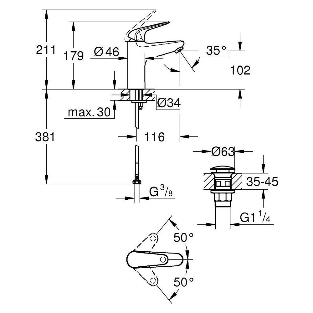 Grohe EuroPro Krom Bas-Aç Süzgeç M Lavabo Bataryası 2