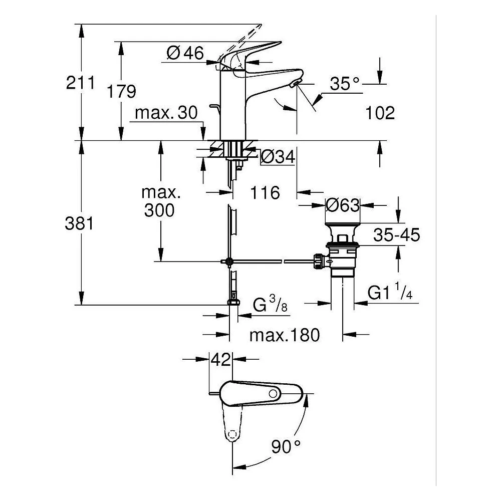 Grohe EuroPro Krom Pop-up M Lavabo Bataryası 2