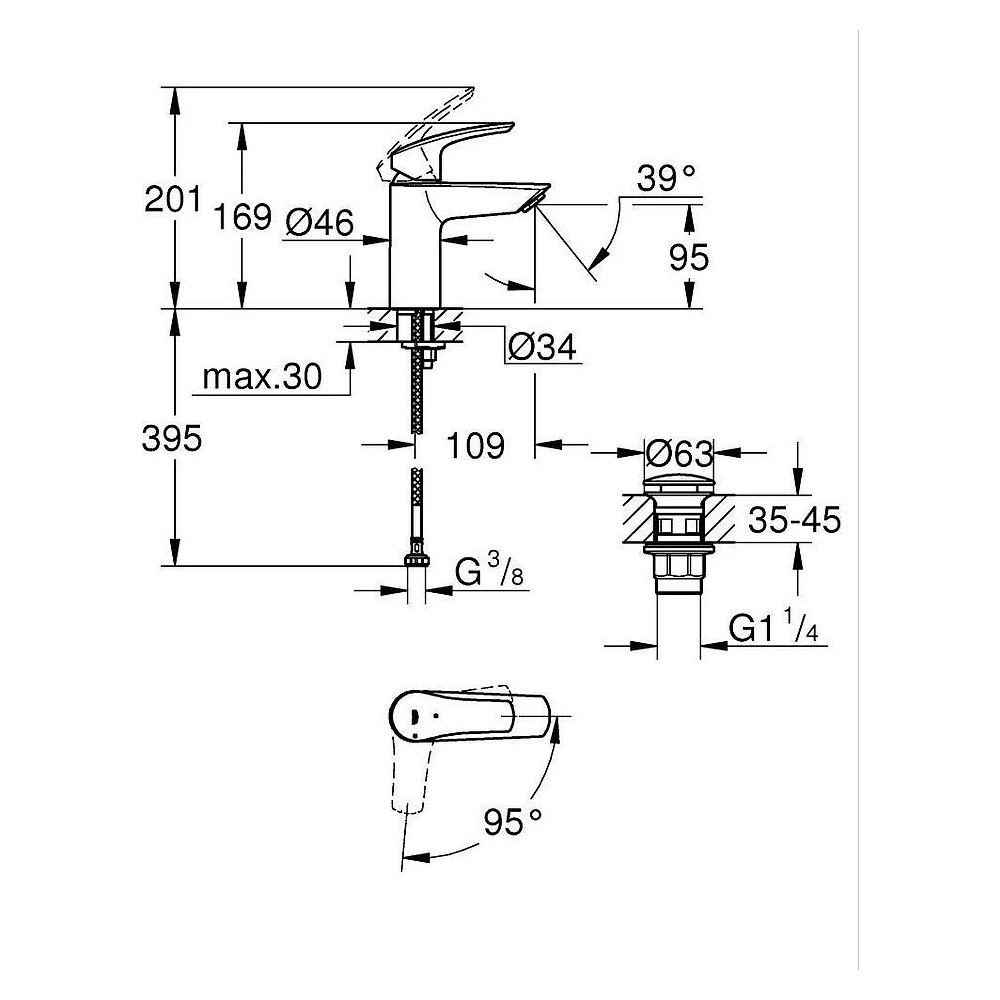 Grohe Eurosmart 2021 Siyah Bas-Aç Süzgeç S Lavabo Bataryası 2