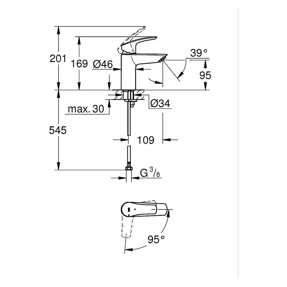 Grohe Eurosmart 2021 Siyah Süzgeçsiz S Lavabo Bataryası 2