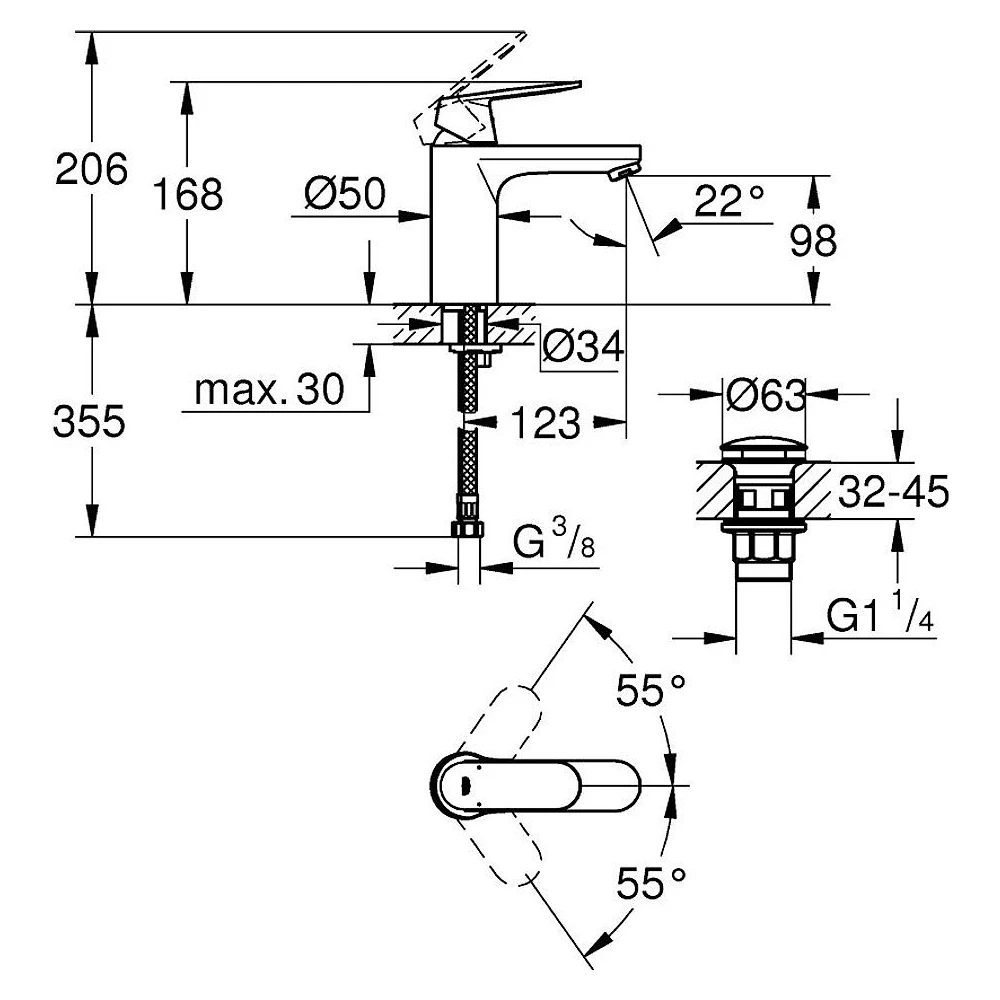 Grohe Eurocosmo Krom Bas-Aç Süzgeç M Lavabo Bataryası 2
