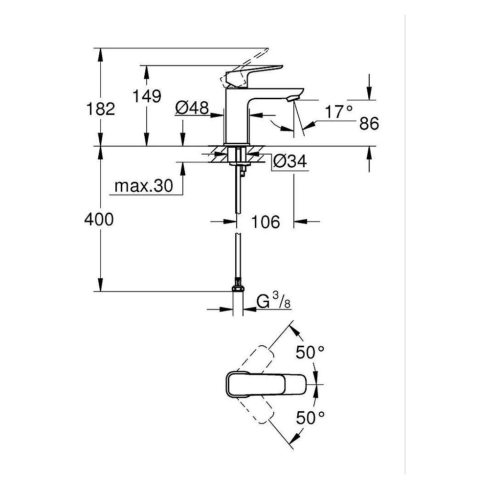 Grohe Cubeo Krom Süzgeçsiz S Lavabo Bataryası 2
