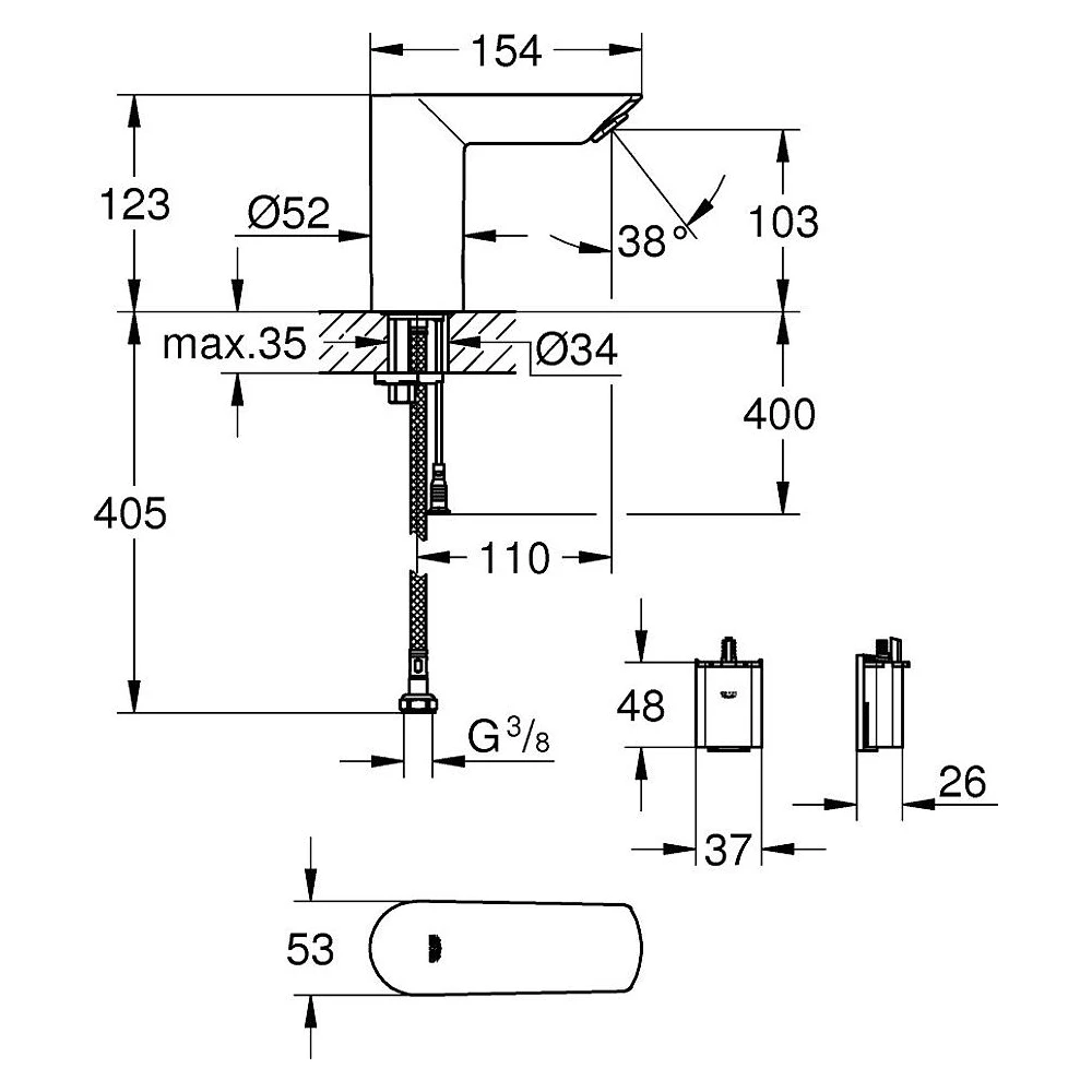 Grohe Bau Cosmopolitan E Krom Tek Su Girişli Lavabo Bataryası 2
