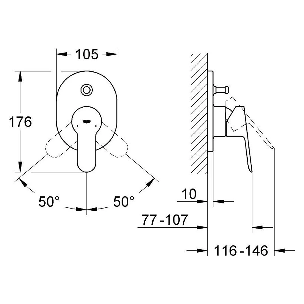 Grohe BauEdge Krom Duvardan Banyo Bataryası 2