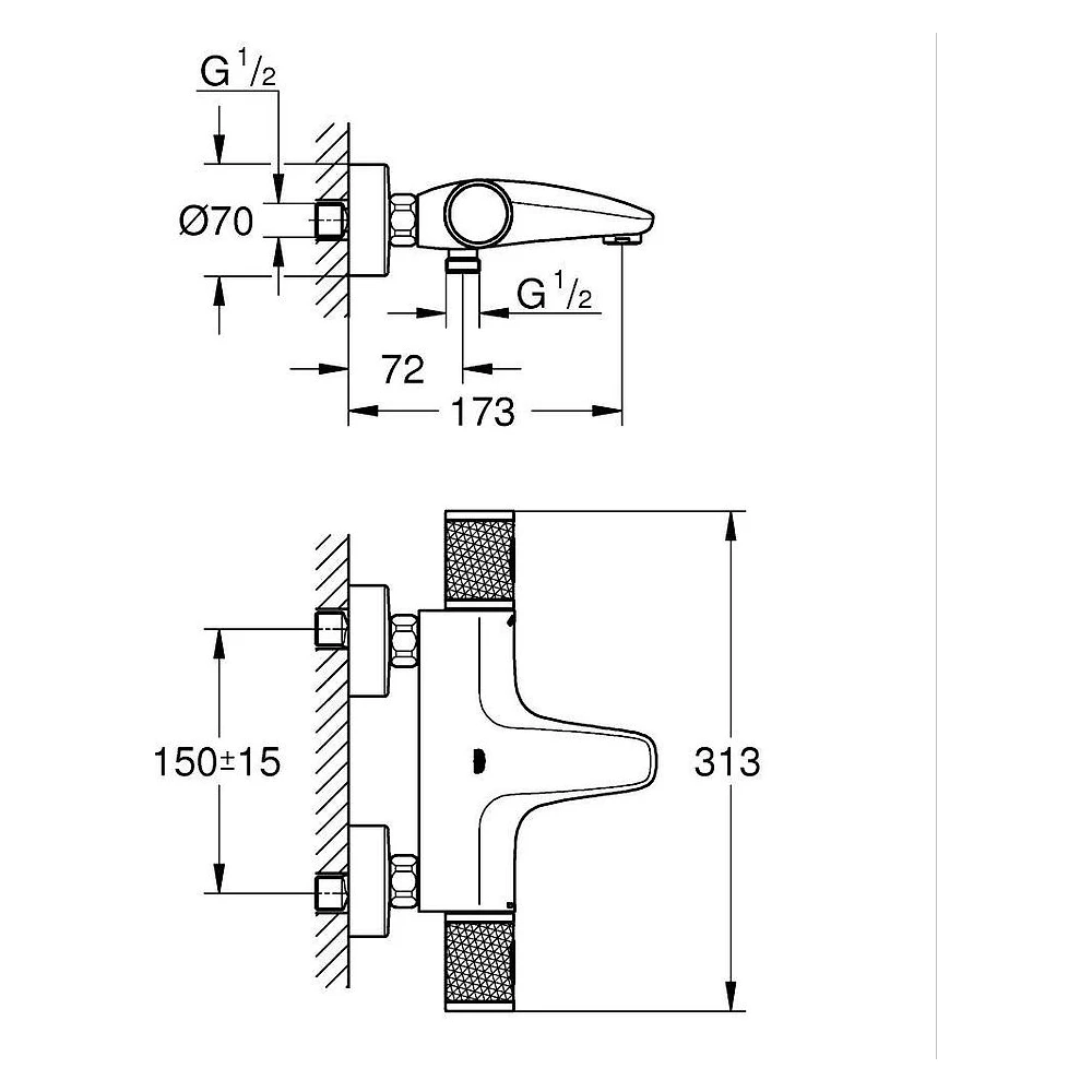 Grohe Grohtherm 1000 Performance Krom Duvardan Banyo Bataryası 2