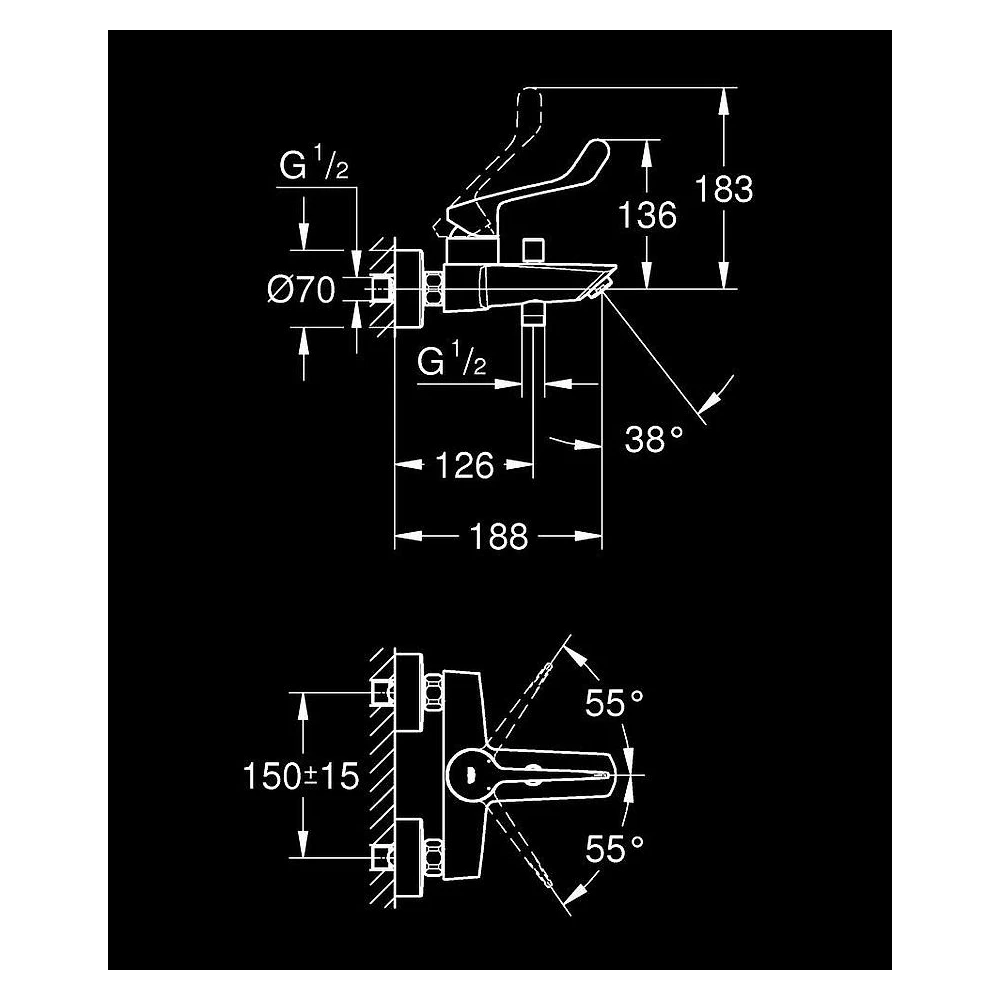 Grohe Eurosmart 2021 Krom Duvardan Banyo Bataryası 2