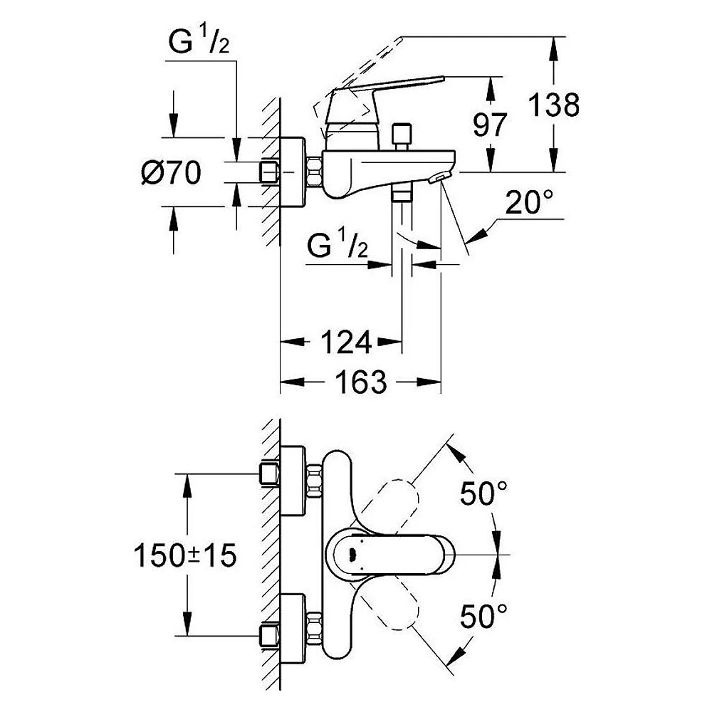 Grohe Eurocosmo Antrasit Fırçalanmış Duvardan Banyo Bataryası 2