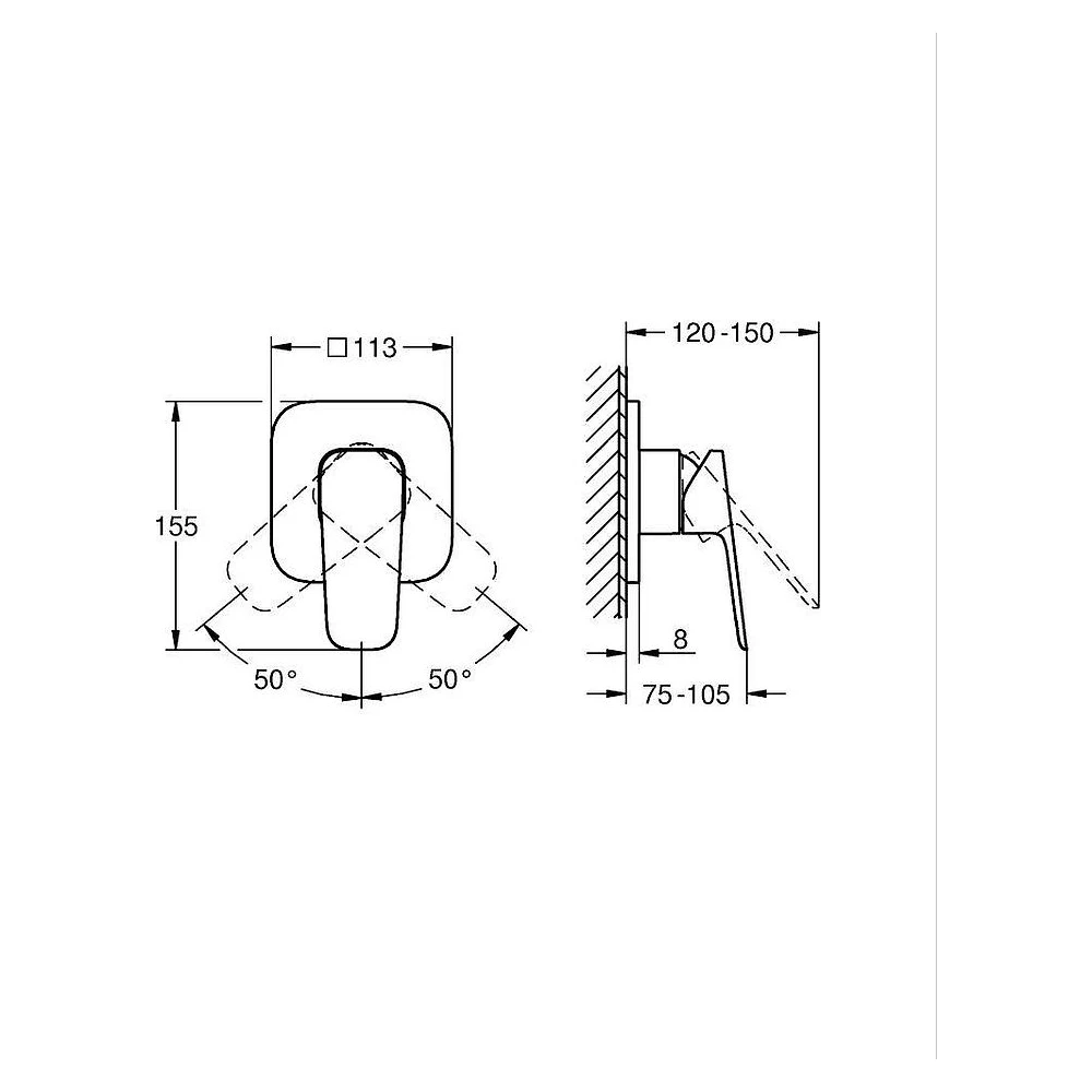 Grohe Cubeo Siyah Sabit Süzgeç Duvardan Banyo Bataryası 2