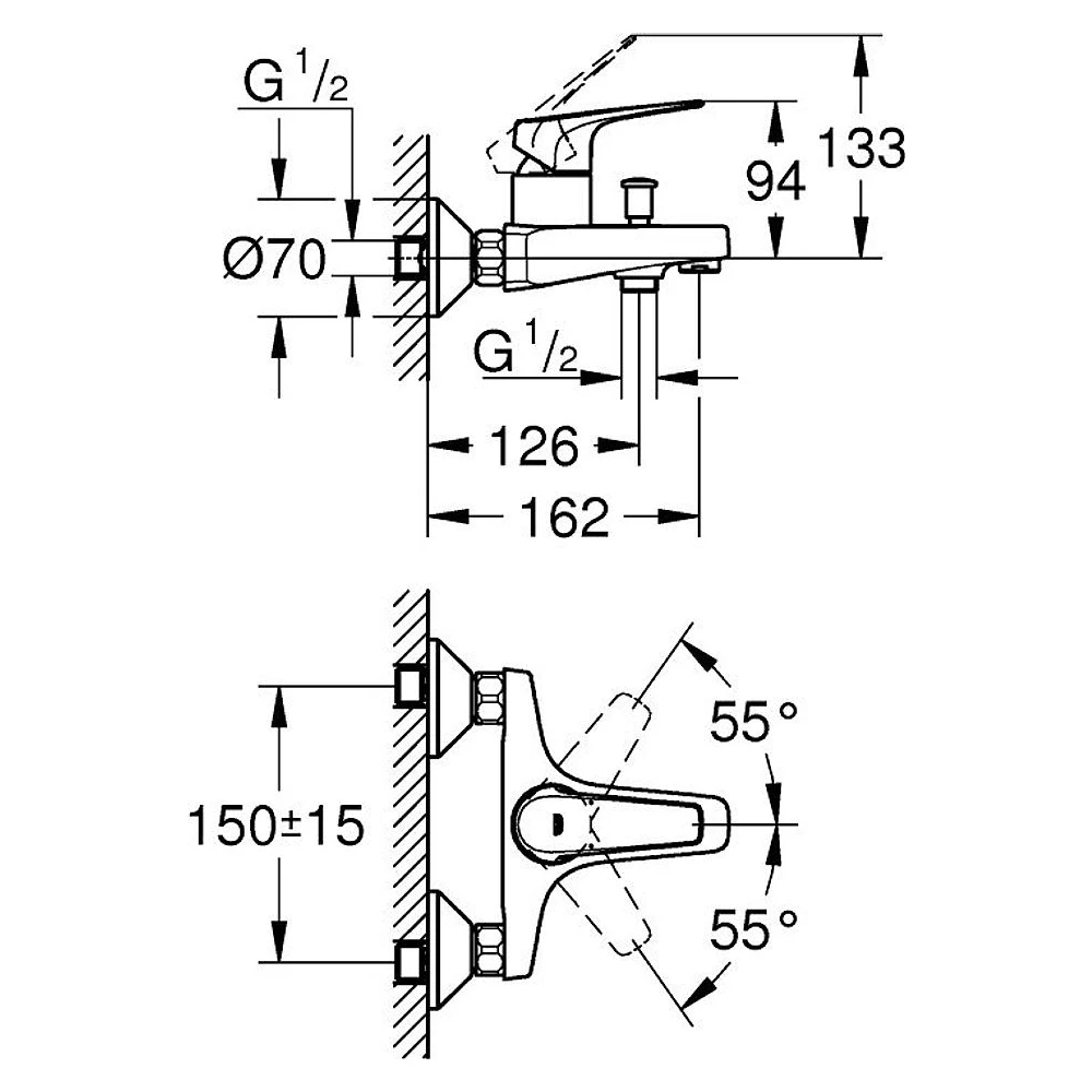 Grohe BauFlow Krom Duvardan Banyo Bataryası 2
