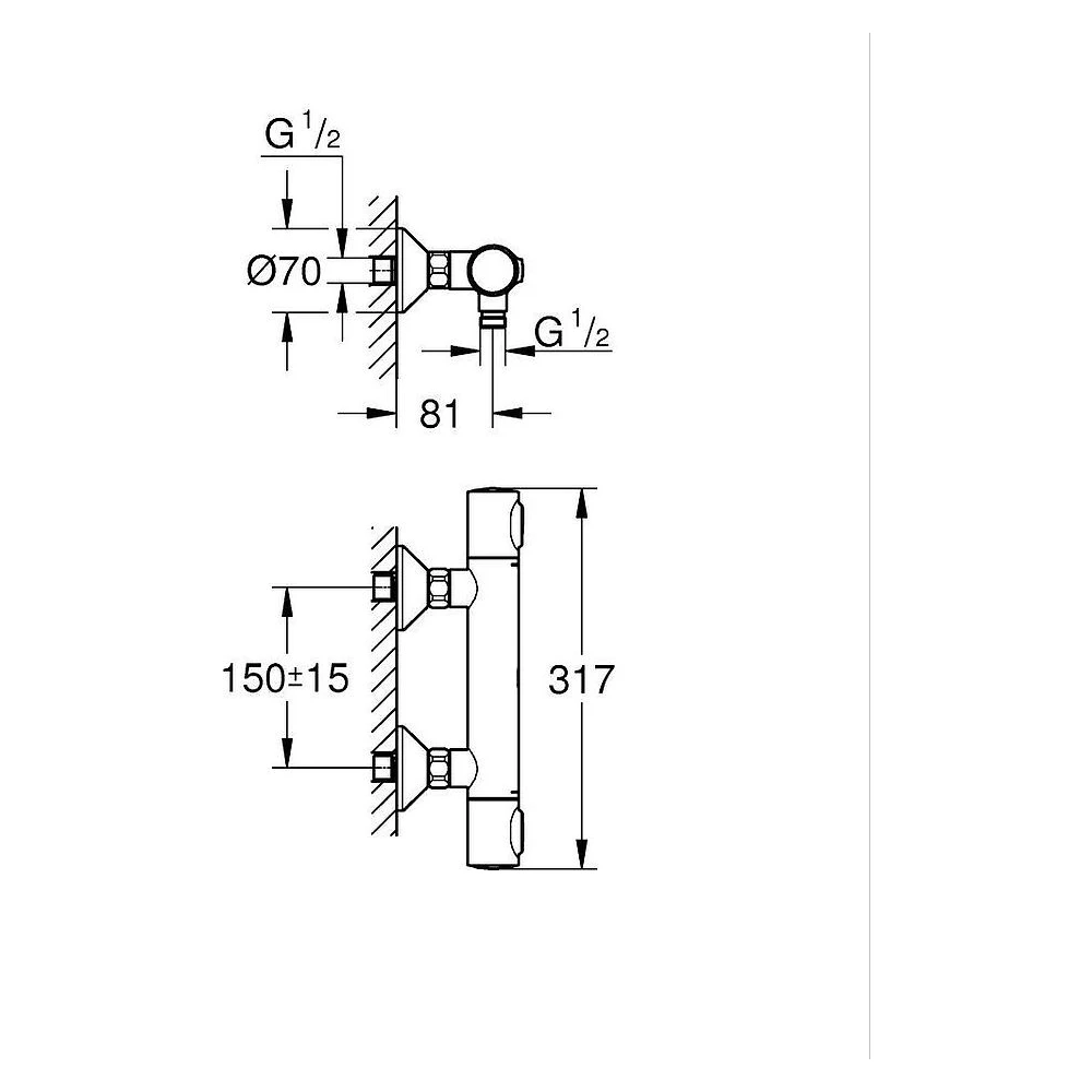 Grohe Grohtherm 500 Siyah Duvardan Termostatik Batarya 2