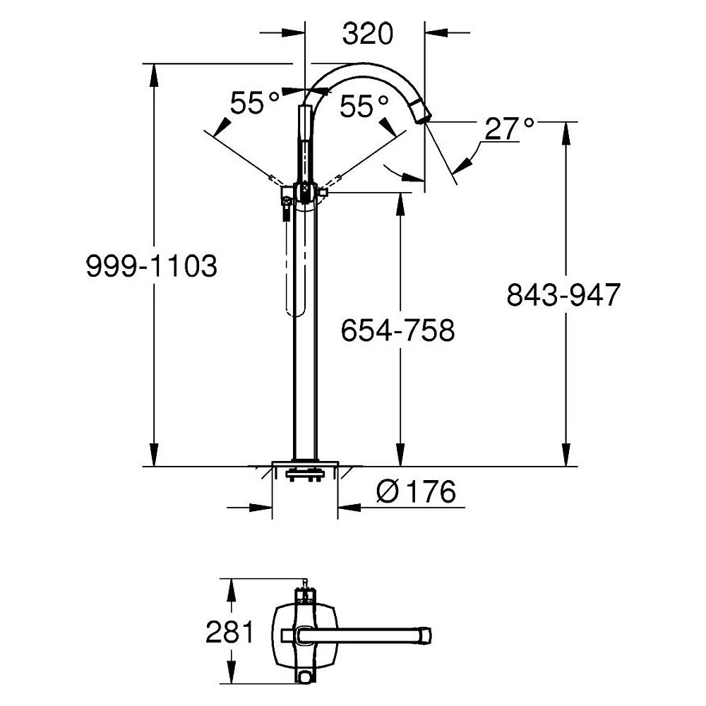 Grohe Grandera Krom Yerden Küvet Bataryası 2