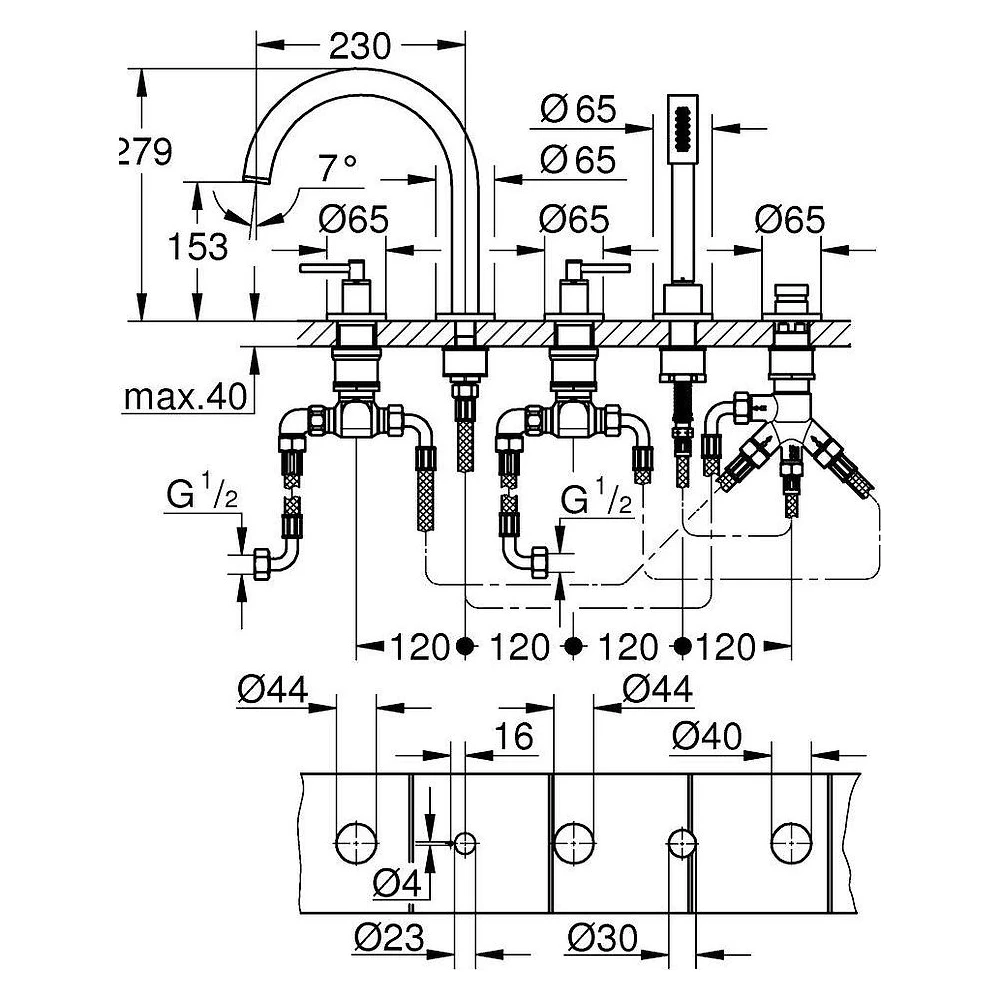 Grohe Atrio New Classic Paslanmaz Çelik Ankastre Küvet Bataryası 2