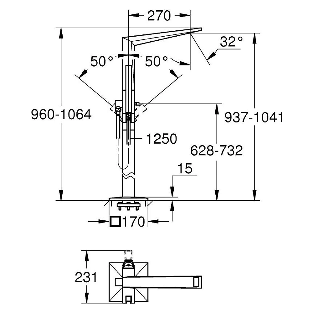 Grohe Allure Brilliant Antrasit Fırçalanmış Yerden Küvet Bataryası 2