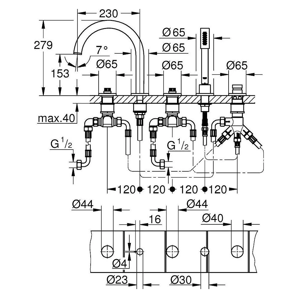 Grohe Atrio Private Collection Altın Stick Küvet Bataryası 2