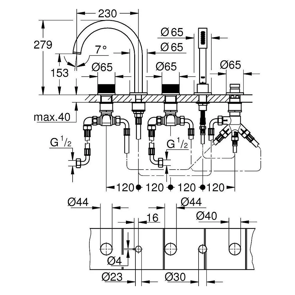 Grohe Atrio Paslanmaz Çelik Fırçalanmış Knob Küvet Bataryası 2