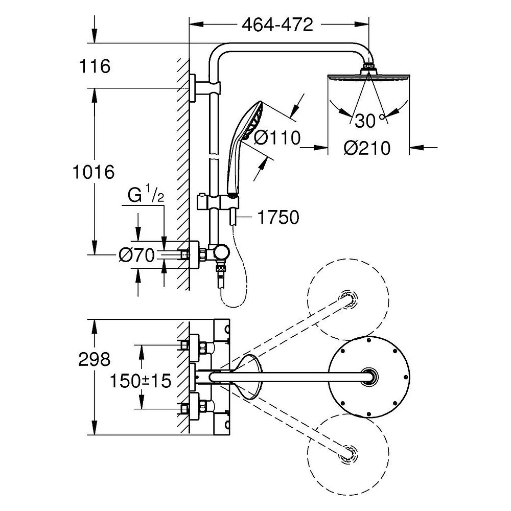 Grohe Euphoria System 210 Krom Duvardan Duş Sistemi 2