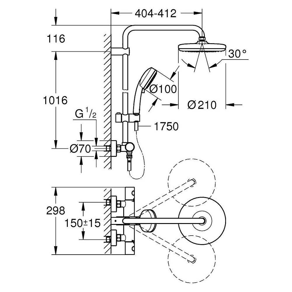 Grohe Tempesta Cosmopolitan System 210 Krom Duvardan Duş Sistemi 2