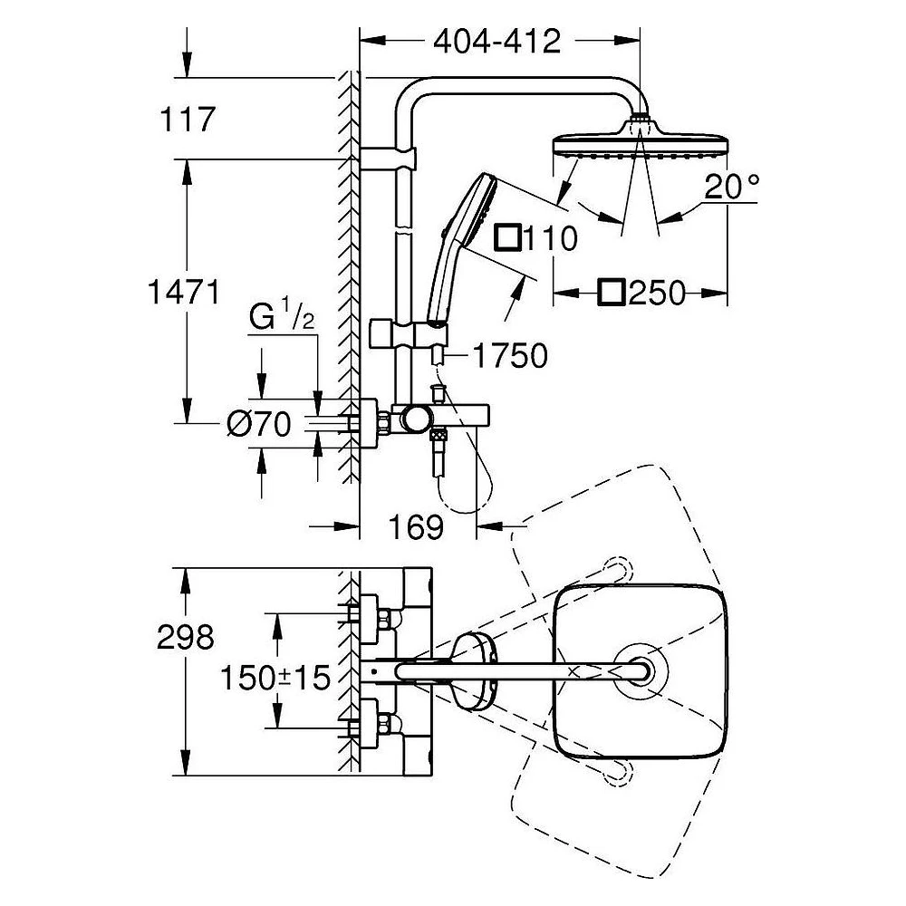 Grohe Tempesta System 250 Cube Krom Duvardan Duş Sistemi 2
