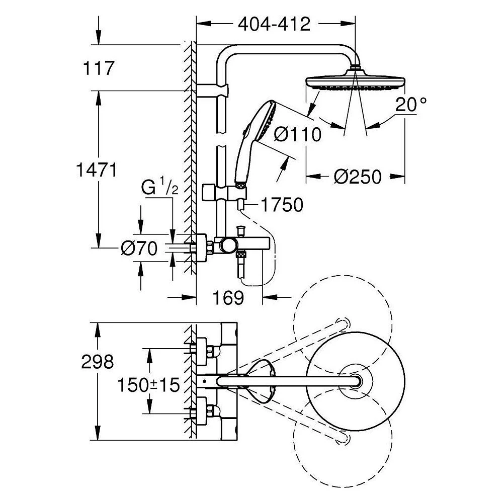 Grohe Tempesta System 250 Krom Duvardan Duş Sistemi 2