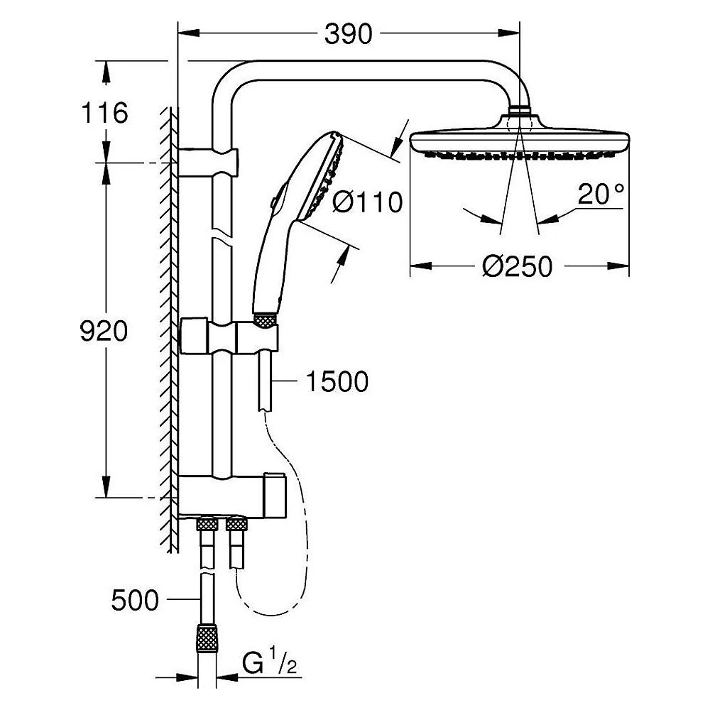 Grohe Tempesta System 250 Krom Divertör Duvardan Duş Sistemi 2