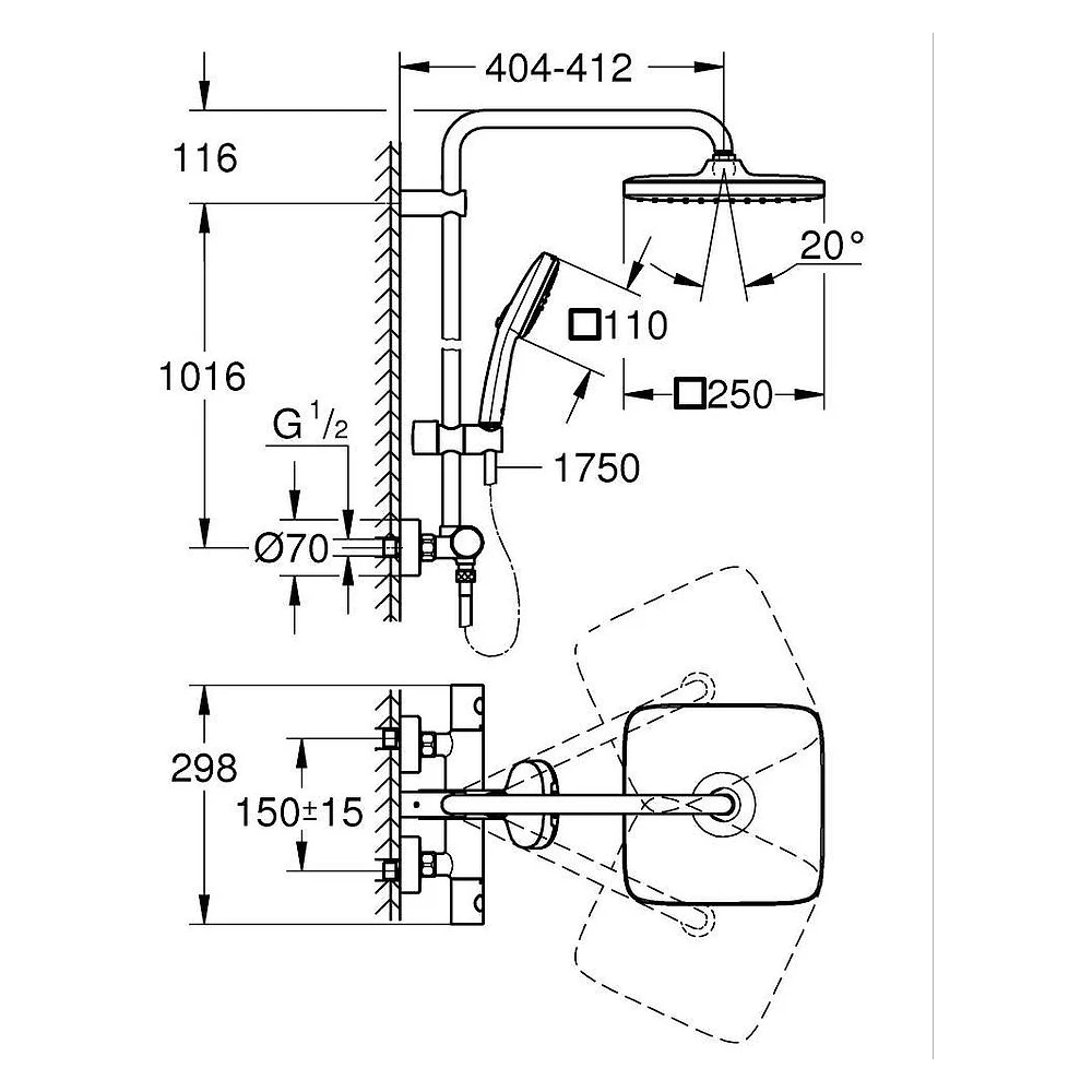 Grohe Tempesta System 250 Cube Siyah Duvardan Duş Sistemi 2