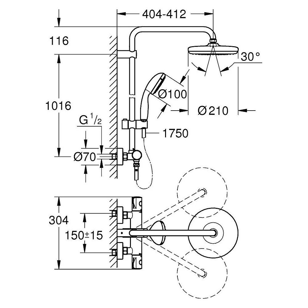 Grohe Bau System 210 Krom Duvardan Duş Sistemi 2