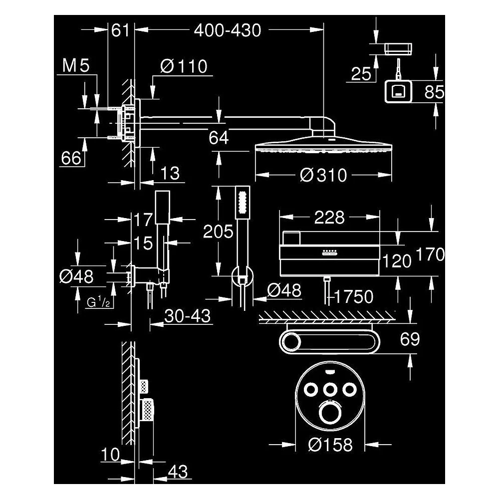 Grohe SmartControl Purefoam Krom Duvardan Duş Sistemi 2