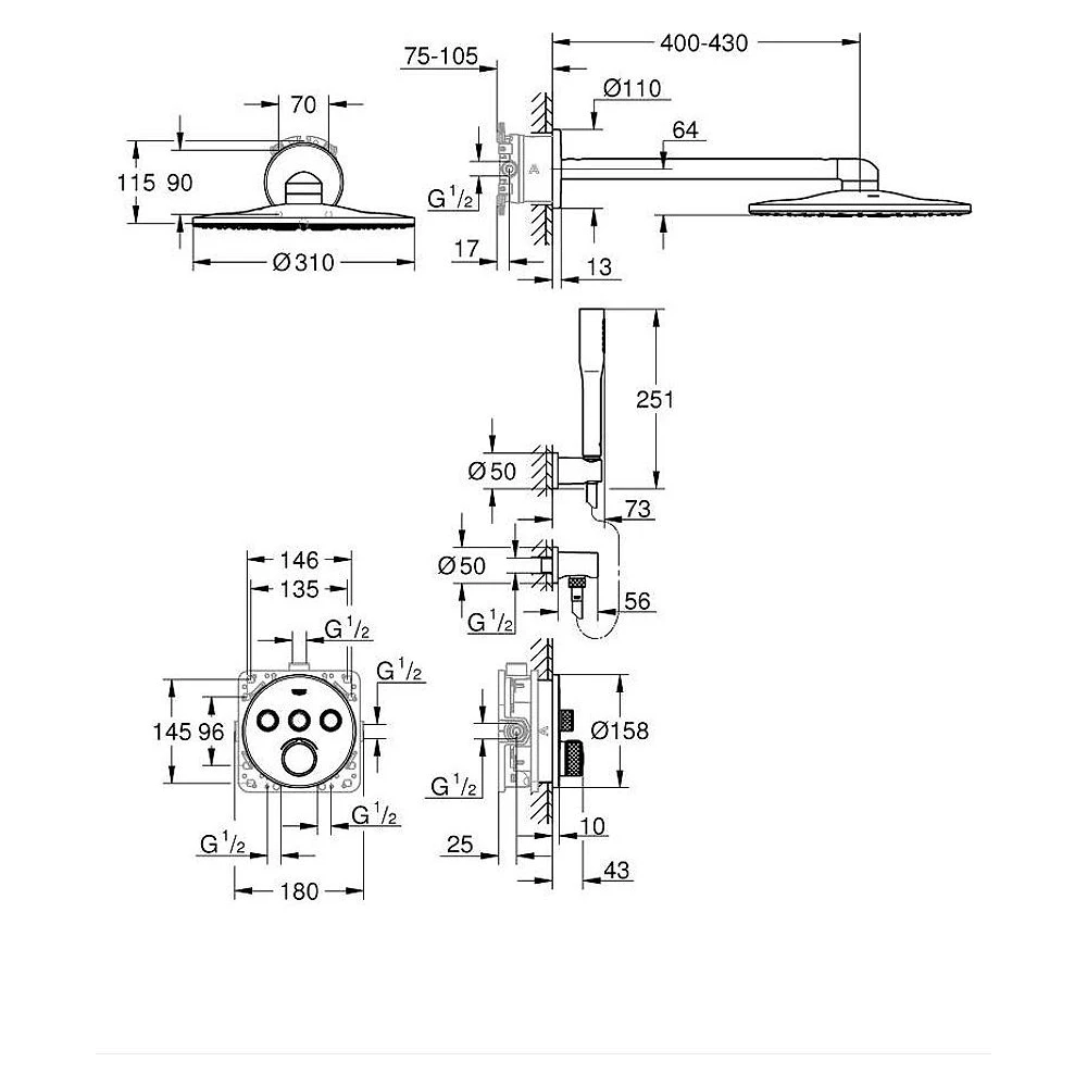 Grohe SmartControl Mixer Krom Duvardan Duş Sistemi 2