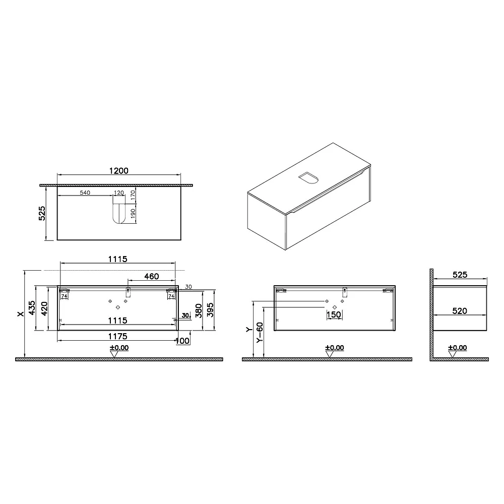 Vitra Integra Square 120 Cm Mat Grafit Lavabosuz Çanak Lavabo Uyumlu Dolap 2
