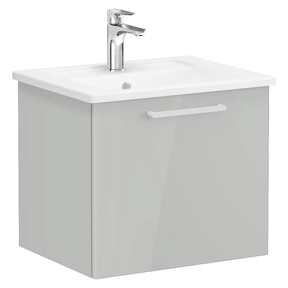 Vitra Root Flat 60 Cm Parlak İnci Grisi Tek Çekmeceli Köşeli Lavabolu Lavabo Dolabı