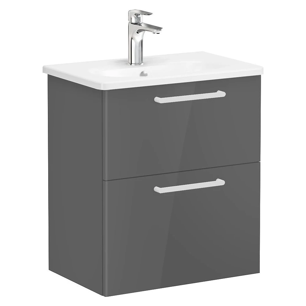 Vitra Root Flat 60 Cm Parlak Antrasit İki Çekmeceli Yuvarlak Lavabolu Lavabo Dolabı