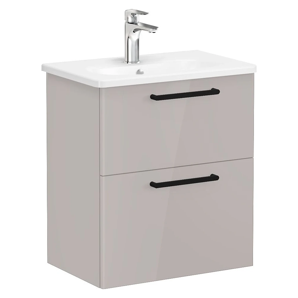 Vitra Root Flat 60 Cm Parlak Sahra Beji İki Çekmeceli Yuvarlak Lavabolu Lavabo Dolabı